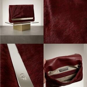 Anne Fontaine Pony Hair Burgundy Clutch – Mint Condition w/ Gold Accents